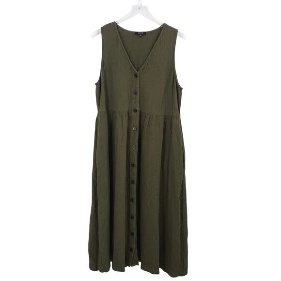 Madewell Dresses & Skirts - Madewell Lightspun Button Front Tank Midi Dress XL Sleeveless V-Neck Pocket Kale